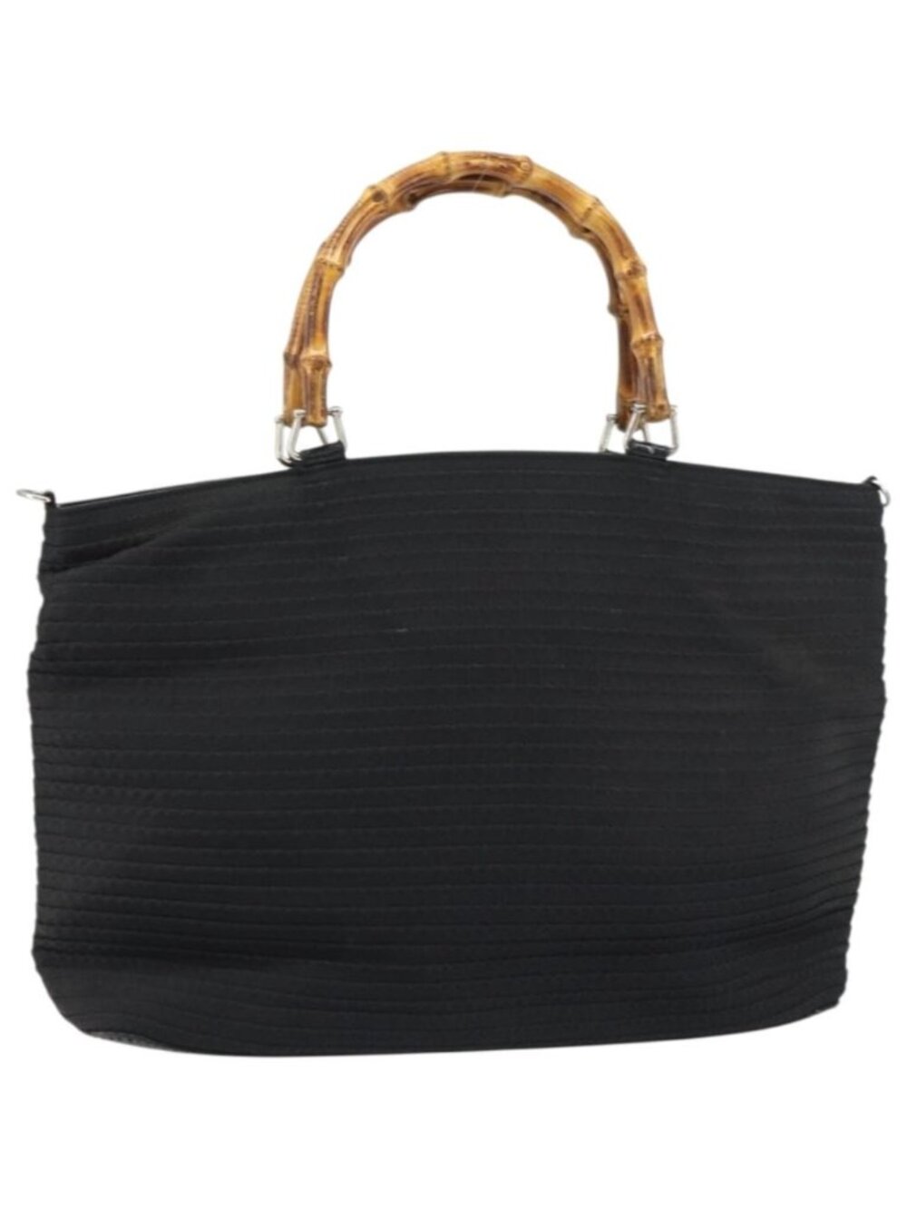 GUCCI Bamboo Tote Bag Nylon Black Silver 002 1364 0439